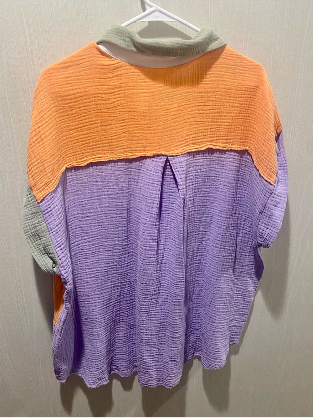 GeeGee Colorblock Button-Up Shirt in White, Orange, Lavender & Sage - Picture 2 of 4